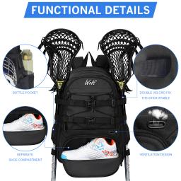 WOLT-extra grande Lacrosse mochila, sacos de relva, duas varas titular, grampos separados, adequado para profissionais - Image 2