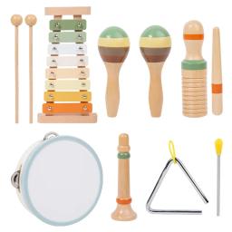 Conjunto de percussão de madeira montessori 6 em 1, kit de descoberta musical, brinquedo para crianças de 1 a 3 anos com agitadores de xilofone, brinquedos sensoriais, presentes - Image 1