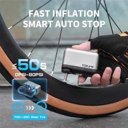 Topump tb2 pro mini bomba elétrica portátil para bicicleta inflador de pneus sem fio 120psi max 450mah bateria com tela carregamento rápido - Image 5