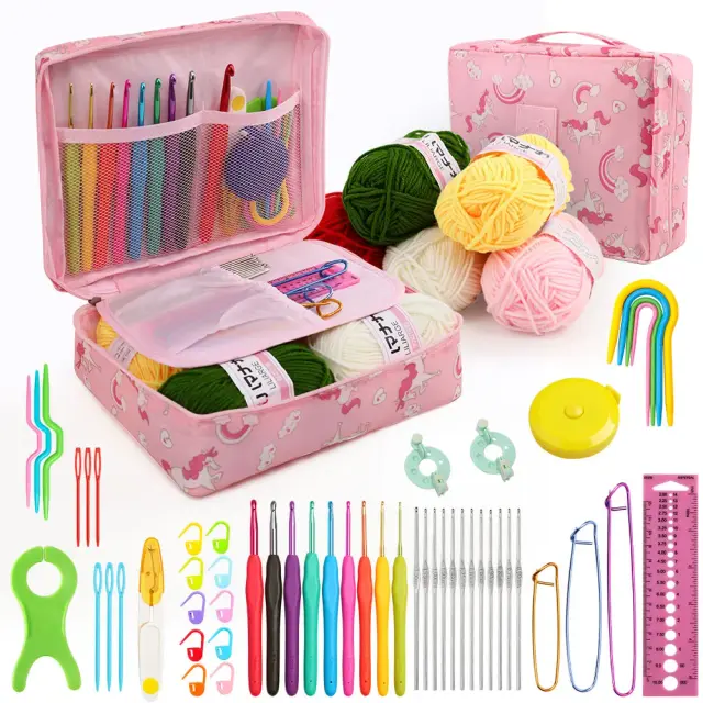 Kit Completo de Crochê com Saco de Armazenamento - 59 Pcs de Ferramentas e Materiais para Iniciantes em DIY