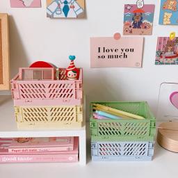 Mini caixa de armazenamento dobrável de plástico, cesta empilhável, maquiagem fofa, Jewellery Toys Organizer, caixas para armazenamento - Image 2