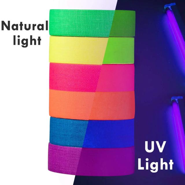 Fita Fluorescente Gaffer Reativa à Luz Negra para Artesanato e Decoração - Conjunto com 6 Etiquetas Auto-Adesivas