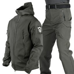 Conjunto de treino impermeável masculino, jaqueta softshell, terno tático térmico, roupa de pesca, camping, caminhada, inverno - Image 2
