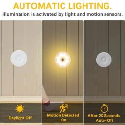 Motion Sensor LED USB recarregável NightLights, Lâmpada para quarto, Escada, Corredor, Guarda-roupa, Iluminação do armário - Image 3