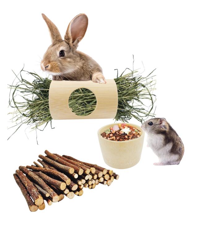 Prato de Madeira XLpeixin para Hamsters e Coelhos - Tigela de Alimentação Natural para Pequenos Animais