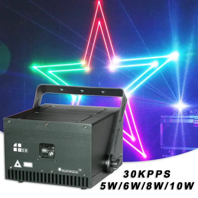 Projetor de Laser RGB com Efeitos de Animação e Scanner Beam para Festas, Shows e Eventos - Potências Variadas de 5W a 30Kpps