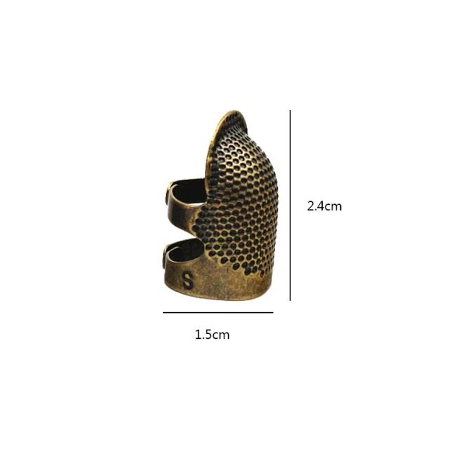 Dedal Ajustável com Agulha e Anel de Bronze Antigo - Protetor de Dedo para Bordado (2 Peças)