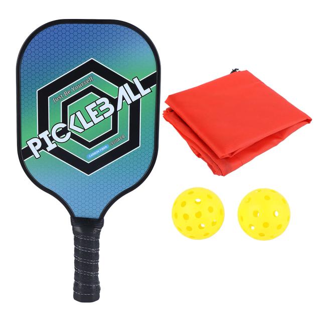 Conjunto Elegante de Raquetes Leves de Pickleball em Fibra de Carbono com 2 Bolas e Saco de Transporte