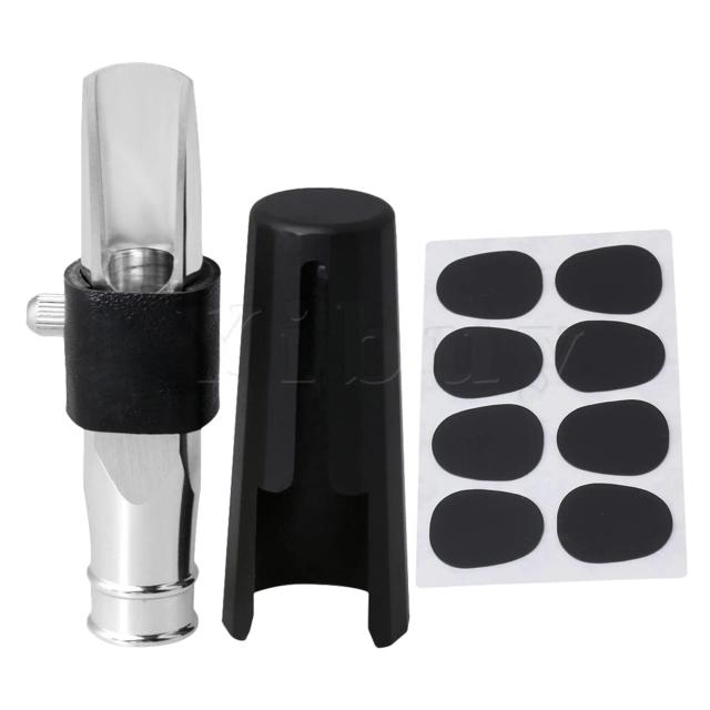 Yibuy Saxofone Tenor Boquilha Patches Pads Ligadura Cap Kit Prata Preto Cobre