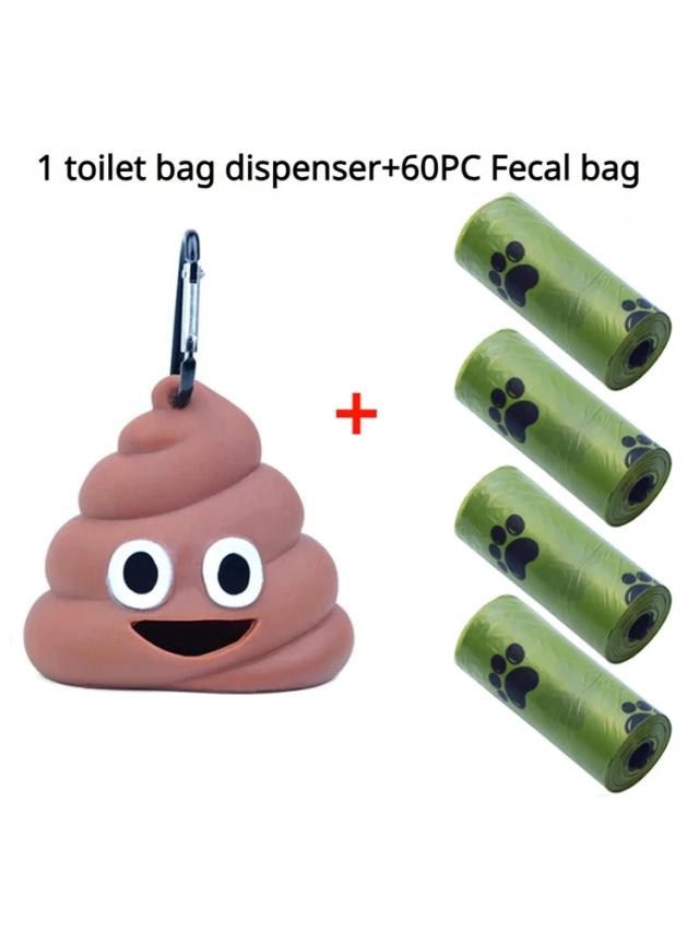 Suporte divertido para sacos de cocô de cães com trela e distribuidor durável - Conjunto de 4 sacos descartáveis