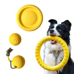 Brinquedos duráveis para cães de eva, 4 pacotes de disco voador + bola + corda de rebocador para filhotes e cães adultos, conjunto de limpeza de dentes à prova de mastigar (2024 best seller) - Image 1