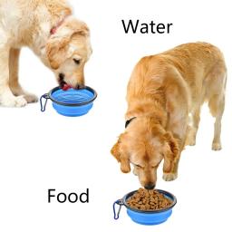Tigela dobrável de água e comida para animais, viagem de acampamento ao ar livre, pequena tigela de gato, pratos com mosquetão - Image 3