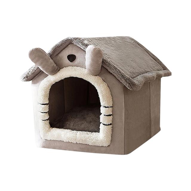 Cama Dobrável Macia e Lavável para Pets - Ninho Semi-Fechado para Cachorros e Gatos