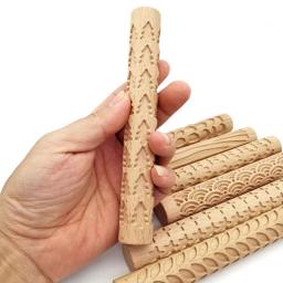 Madeira maciça cerâmica arte argila rolo, em relevo Rod, DIY Fondant, colar Rolling Stick, relevos modelagem, Ripple padrão, ferramentas de barro, 1pc - Image 2