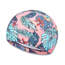 Boné de natação de pano estampado para homens e mulheres, boné de natação, secagem rápida, respirável, moda adulta, 1pc - Image 3