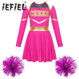 Fato de torcida para meninas Vestido de dança, Cheer Leader Team Uniform, Vestido extravagante com Pom Poms, Performance de palco para crianças - Image 1