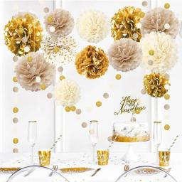 Pompons de papel para decorações de aniversário, guirlandas ponto, pano de fundo pendurado para o ano novo, decoração de natal, ouro champanhe bege, 15PCs - Image 3