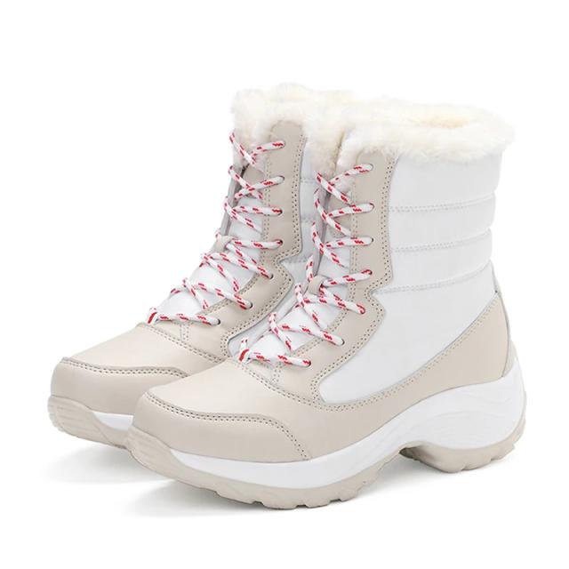 Botas de Neve Femininas Aurora Couro Impermeável Pelúcia Quente
