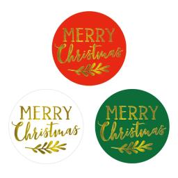 Adesivos de feliz natal de folha de ouro, 1.5 polegadas vermelho/verde/branco presente de natal decorativo envelope selo etiquetas decoração de festa adesivos - Image 3