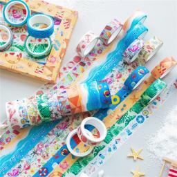 Conjunto de fita washi para scrapbooking, pacote de 10 peças, praia de verão, natação, diy, fita adesiva, diário, material escolar, artigos de papelaria - Image 1
