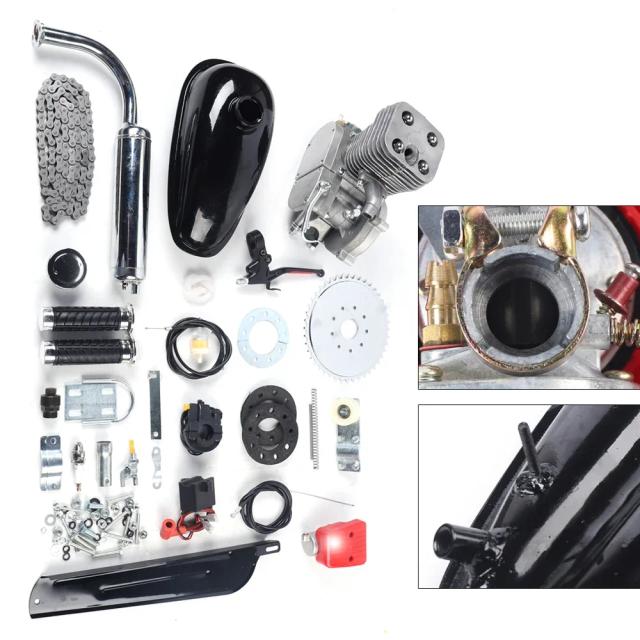 Conjunto Completo de Motor 100cc para Bicicleta Elétrica e Moto a Gasolina - DIY e Mountain Bike, 2 Tempos com Engrenagens de 36 e 44 Dentes