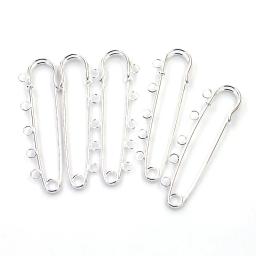 Prata banhado alfinetes de segurança liga, 5 buracos, acessórios jóias, 7cm - Image 5