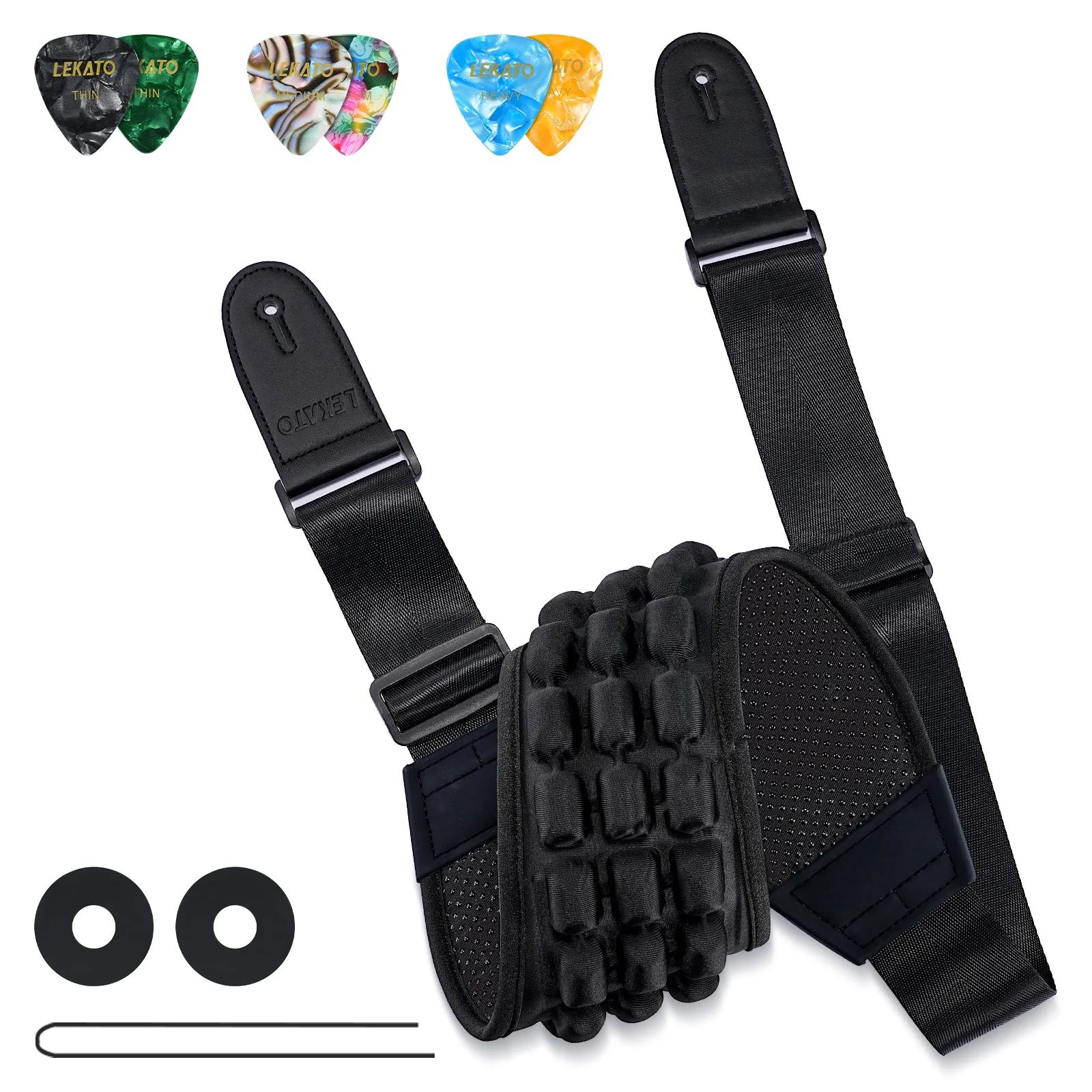 LEKATO-Correias ajustáveis para baixo, correias acolchoadas para guitarra elétrica e baixo, 4 "Wide - Image 1