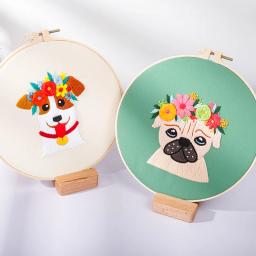 DIY estampado bordado Starters Kits para iniciantes, fácil com padrão, Pug Dog, fios de pano, arte bordada, Cross Stitch Kits - Image 4