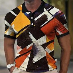 Camisa Polo Masculina Colorida, Lapela, Polos de Botão, Camisa de Golfe, Estampas Gráficas, Turndown Geométrico, Alta Qualidade, Roupas Masculinas - Image 3