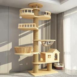 Armação de escalada de madeira para gatos Torre de árvore extra grande Arranhador Brinquedo de gatos Móveis de casa de ocultação Suprimentos de treinamento para gatos 260-270cm - Image 2