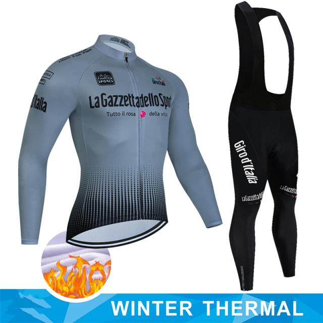 Conjunto Ciclismo Bike Fleece Jersey Tour De Italy Masculino - Blusa e Calça Babador