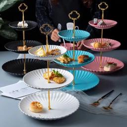 Suporte de placa de bolo com alça 3 camadas Suporte de hardware para festa de casamento Cupcake de resina Prato de sobremesa Suporte para servir - Image 1
