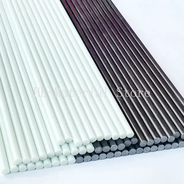 Barra de Fibra de Vidro Contínua para Barracas - Rods de Plástico Duro, 500mm, Branco e Preto, Diâmetro 2-13mm