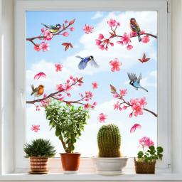 Vinil Flower Birds Adesivos, Decoração da janela, Art Spring Flowers, Decalque de parede de vidro para casa, Decoração do quarto das crianças - Image 5