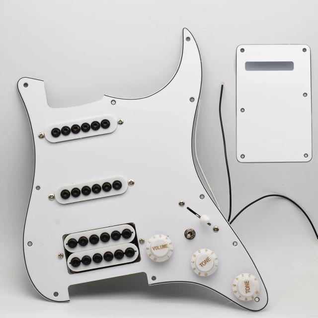 Pickguard Prewired para Guitarra ST com Controle de Volume e Backplate - Estilo Branco e Preto com SSH e Tom Carregado