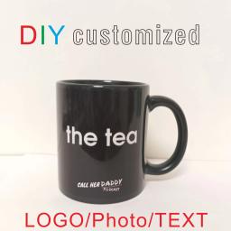 350ml preto caneca diy logotipo personalizado foto imagem de texto completo impressão em torno preto copo de água cerâmica leite café personalizado - Image 1