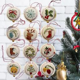 Kit de enfeites de árvore de Natal bordado à mão alegre e brilhante, pingente de carro, kit de bordado de Natal para entusiastas iniciantes - Image 5