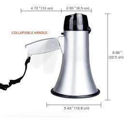 Alto-falante PA megafone com sirene embutida, bullhorn PA compacto, gravador de voz prata, abridor de garrafas, 25 W - Image 3