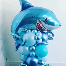 Lantejoulas tubarão Cartoon balão conjunto, grande mar animal tema, festa de aniversário decoração, filme de alumínio, bola de brinquedo, ornamento, novo - Image 1