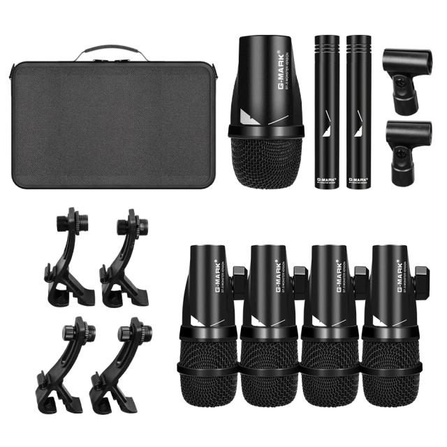 Microfone G-MARK G7S para Instrumentos Musicais - Conjunto com 7 Peças para Banda, Bateria, Baixo, Percussão e Prato