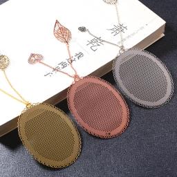 Ornamentos de marcadores de página de metal em estilo chinês, faça você mesmo, ponto cruz, marcadores de livro, oval, cor de cobre vermelho, artesanal, presente de livro - Image 1