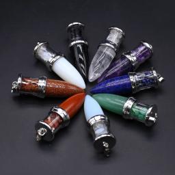 Pingente em Forma de Bala Reiki para Fazer Jóias, Pêndulo Cristal Natural, Garrafa Desejando, Encantos Lapis Lazuli, Colar DIY - Image 2