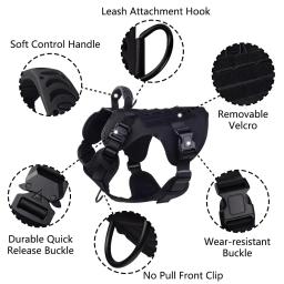 Conjunto de arnês e trela militar para cães grandes, pet, pastor alemão, colete de treinamento, malinois, tático, acessórios, K9 - Image 5