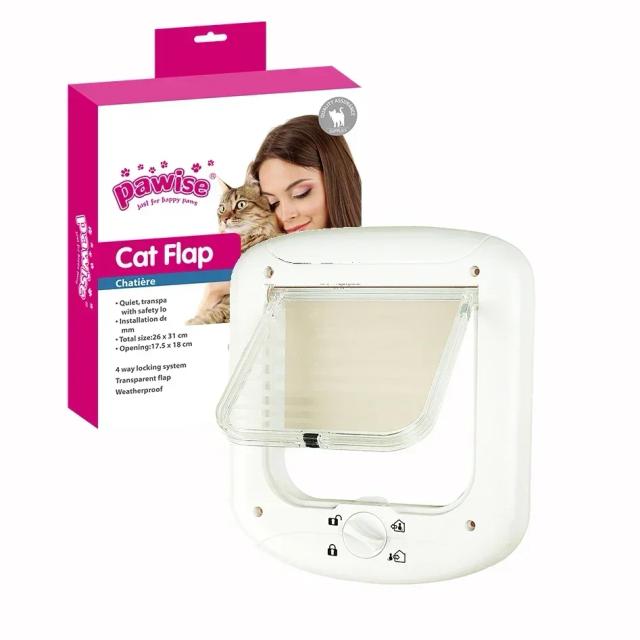 Porta de Gato Inteligente com Trava 4 Vias e Microchip, Flap Resistente para Uso Interno e Externo Ideal para Gatos e Cães Pequenos