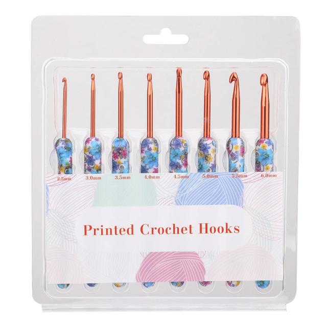 Conjunto Ergonômico de Agulhas e Ganchos de Crochê em Porcelana Azul e Branca - 8 Peças de 2.5 a 6.0mm