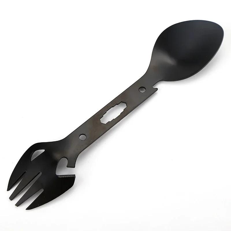 Kit EDC multifuncional para Camping, ferramentas de sobrevivência ao ar livre, kit prático, garfo, faca, colher, garrafa, abridor de latas, 5 em 1 - Image 1