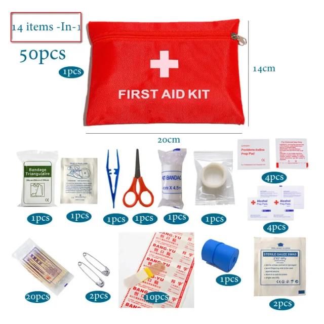 Kit de Primeiros Socorros Portátil Impermeável para Viagens e Emergências, com 14 Itens Essenciais para Família
