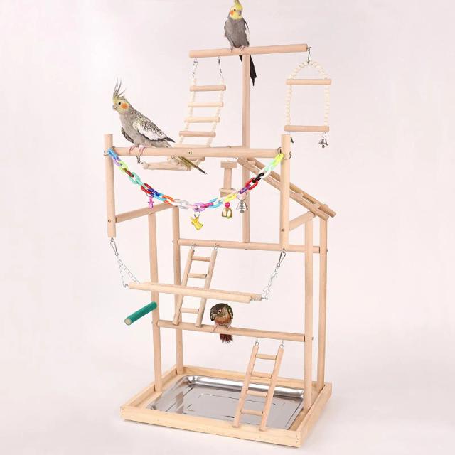 Parque de Diversão para Pássaros: Suporte de Madeira com Escada para Hummingbirds e Lovebirds