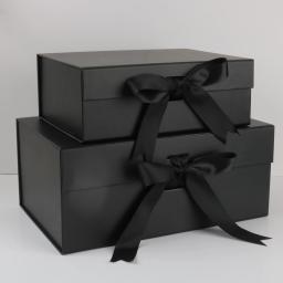 Magnetic Flip Ribbon Gift Box, caixa dobrável para aniversário, feriado, presentes, festa, caixa de papelão, preto, vendas diretas da fábrica - Image 1