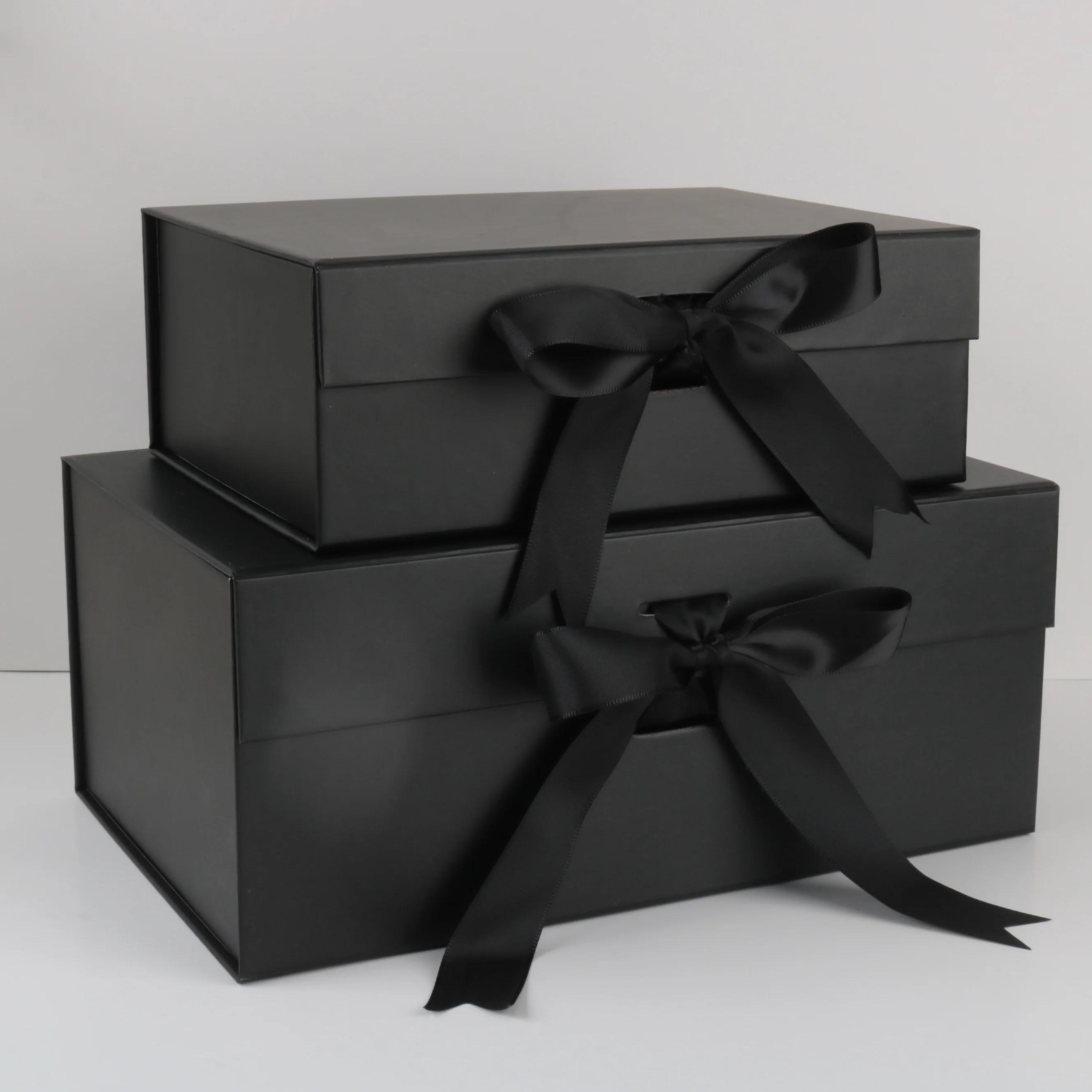 Magnetic Flip Ribbon Gift Box, caixa dobrável para aniversário, feriado, presentes, festa, caixa de papelão, preto, vendas diretas da fábrica - Image 1
